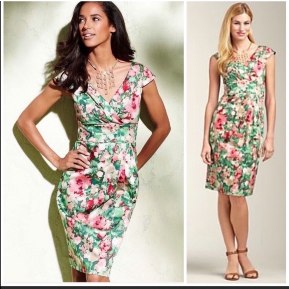 TALBOTS watercolor tie back floral sheath dress | pink & green | size 14 | EUC